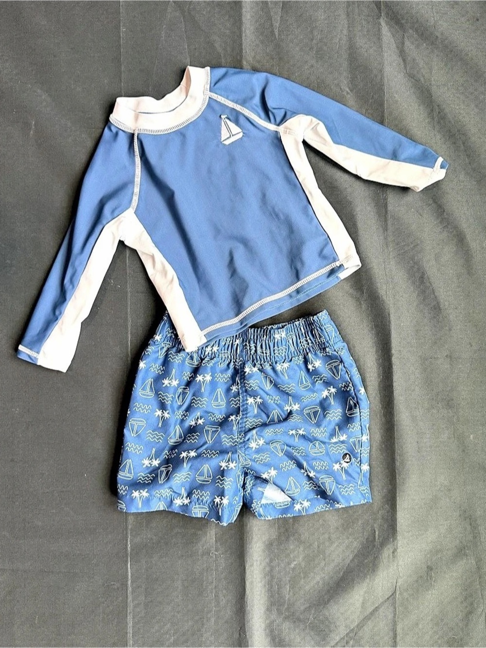Janie and Jack Baby Recycled Sailboat Rash Guard Swimsuit Set Baby Sailboat Rash